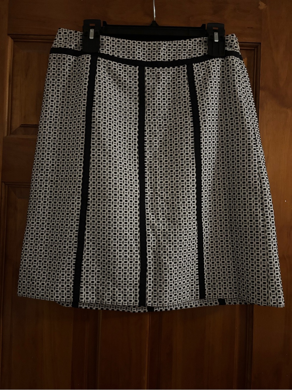 Classic Black & White Midi Skirt with Vertical Trim